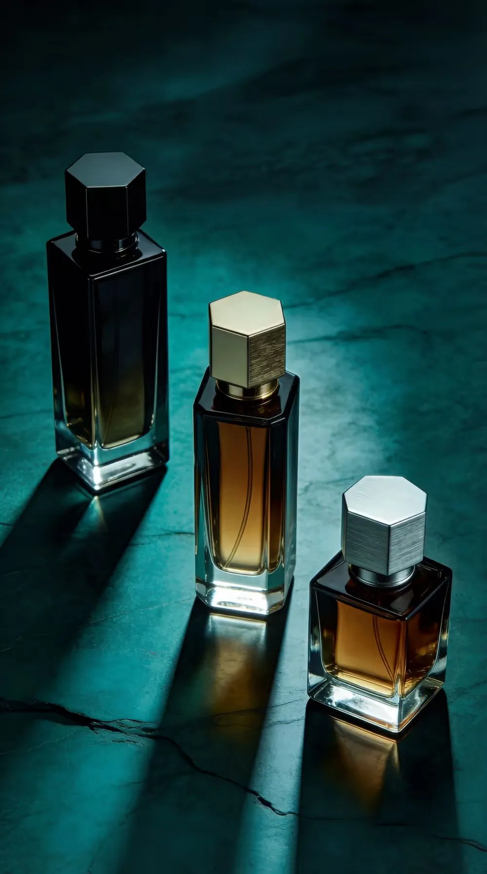 ثلاث عبوات عطور بتراكيز عطرية مختلفة